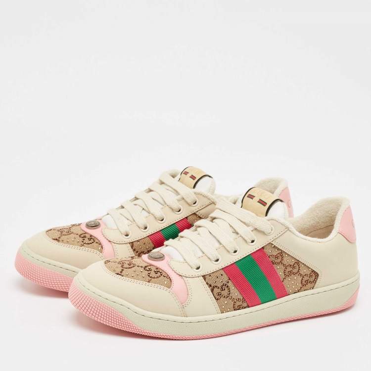 Pre Owned Gucci Multicolor Nubuck Leather and Crystal GG Canvas Screener Sneakers Size 41