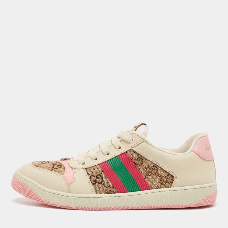 Pre Owned Gucci Multicolor Nubuck Leather and Crystal GG Canvas Screener Sneakers Size 41