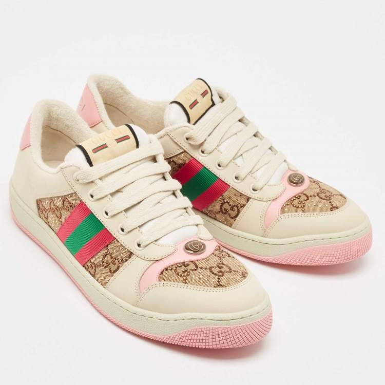 Pre Owned Gucci Multicolor Nubuck Leather and Crystal GG Canvas Screener Sneakers Size 41
