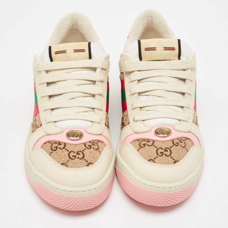 Pre Owned Gucci Multicolor Nubuck Leather and Crystal GG Canvas Screener Sneakers Size 41