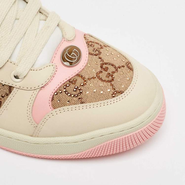 Pre Owned Gucci Multicolor Nubuck Leather and Crystal GG Canvas Screener Sneakers Size 41