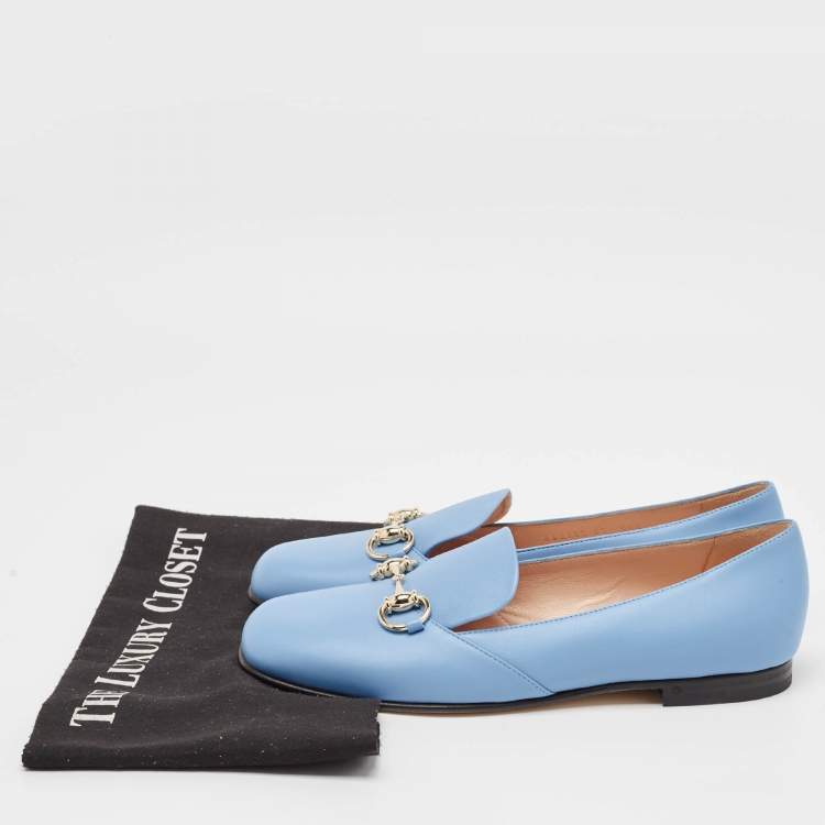 Pre Owned Gucci Blue Leather Horsebit Loafers Size 37