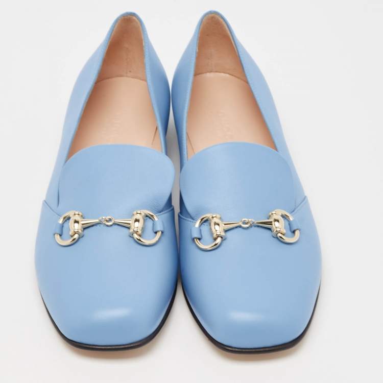 Pre Owned Gucci Blue Leather Horsebit Loafers Size 37