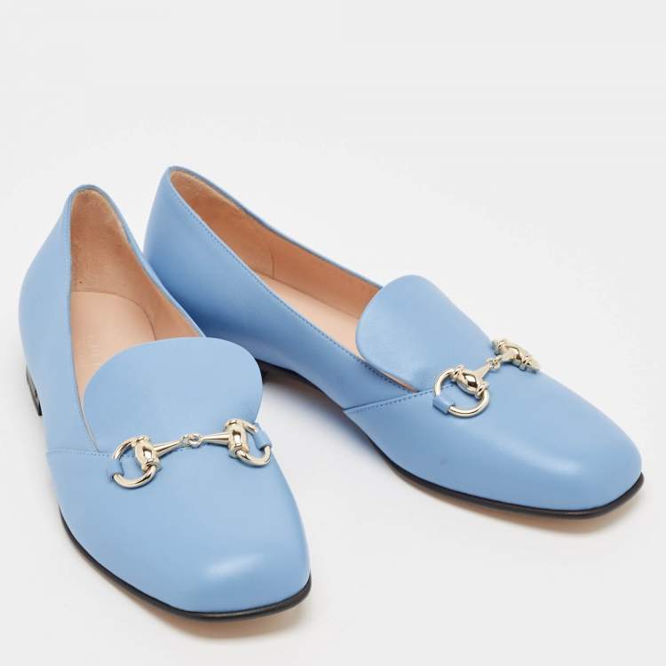 Pre Owned Gucci Blue Leather Horsebit Loafers Size 37