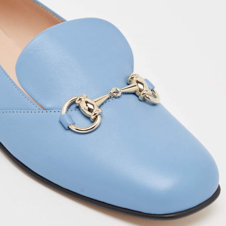 Pre Owned Gucci Blue Leather Horsebit Loafers Size 37