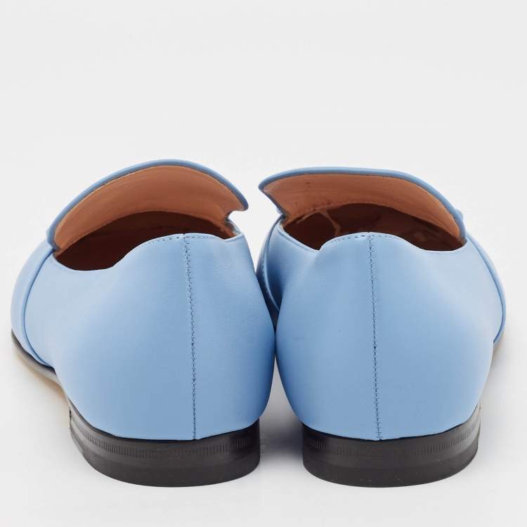 Pre Owned Gucci Blue Leather Horsebit Loafers Size 37