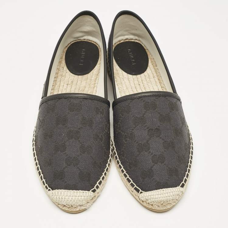 Pre Owned Gucci Black GG Canvas Slip On Espadrille Flats Size 40 