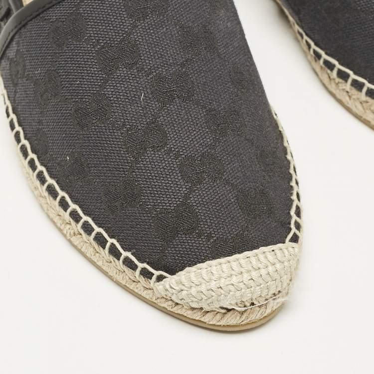 Pre Owned Gucci Black GG Canvas Slip On Espadrille Flats Size 40 