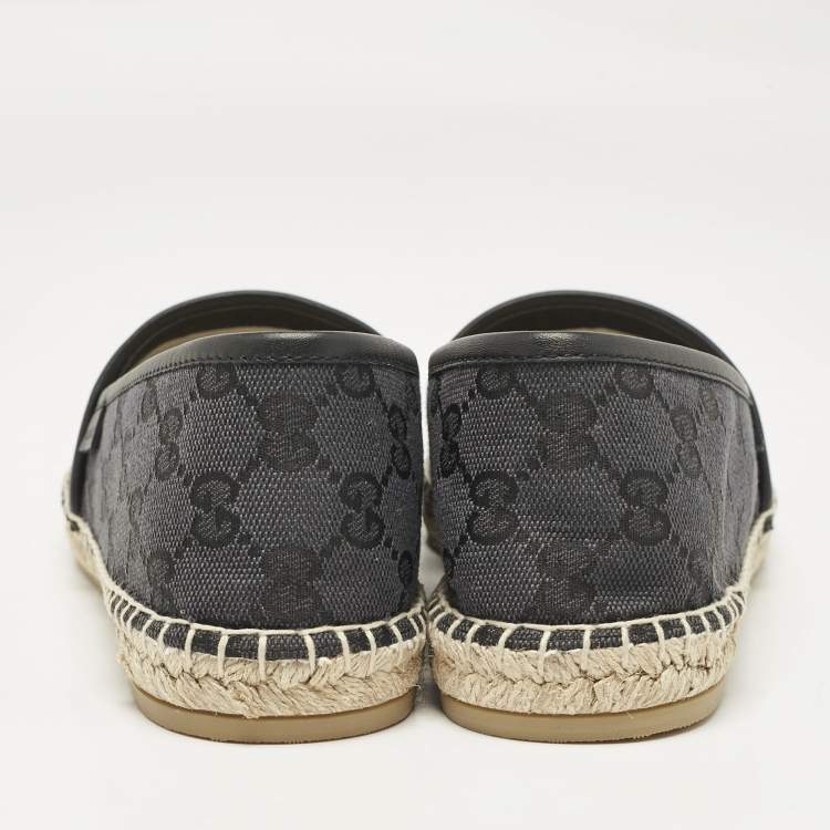 Pre Owned Gucci Black GG Canvas Slip On Espadrille Flats Size 40 