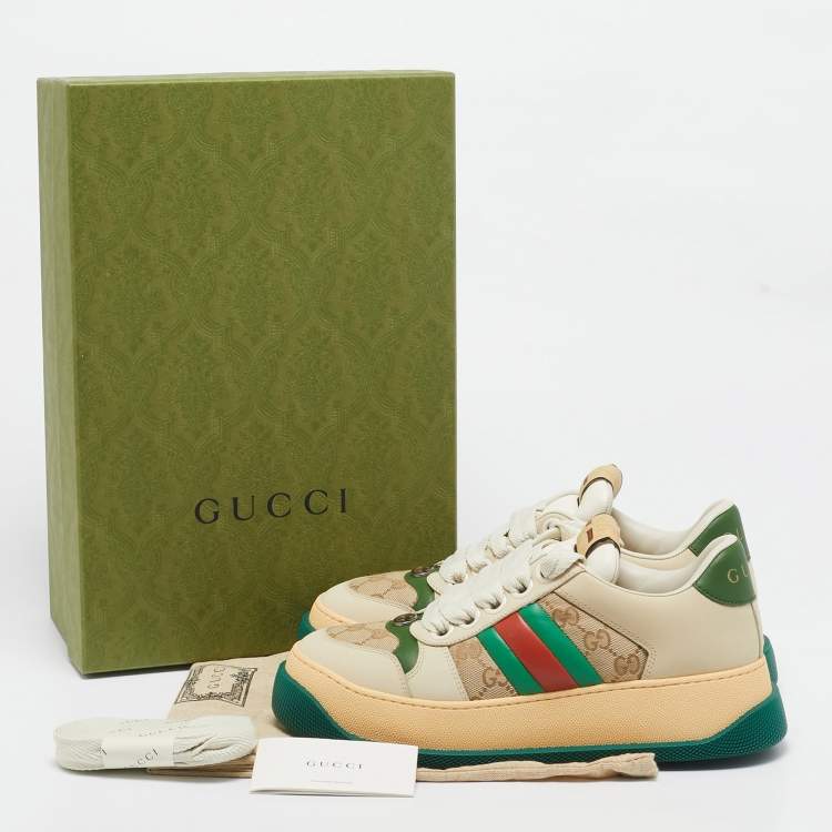 Pre Owned Gucci Multicolor Leather and GG Canvas Screener Sneakers Size 39