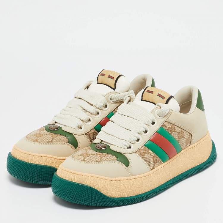 Pre Owned Gucci Multicolor Leather and GG Canvas Screener Sneakers Size 39