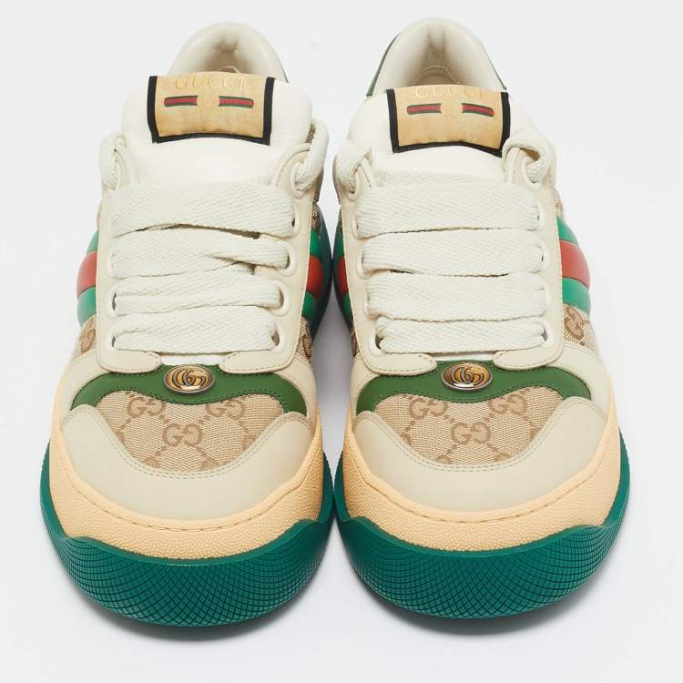 Pre Owned Gucci Multicolor Leather and GG Canvas Screener Sneakers Size 39