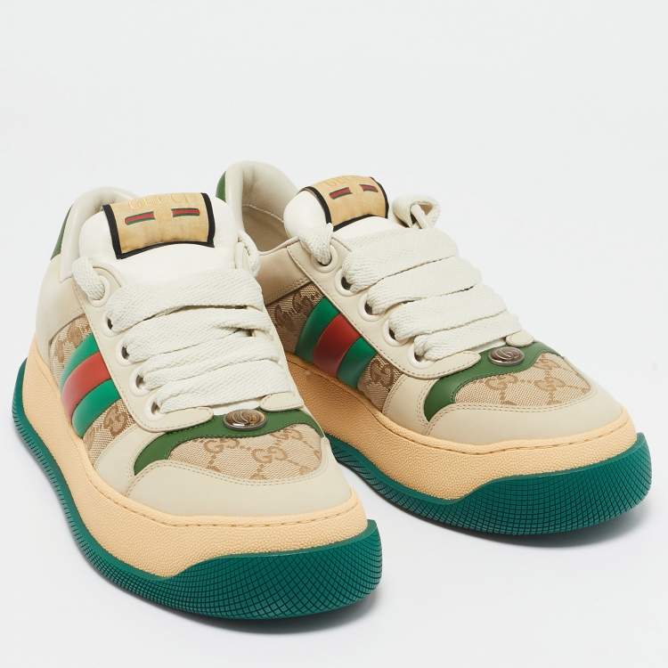 Pre Owned Gucci Multicolor Leather and GG Canvas Screener Sneakers Size 39