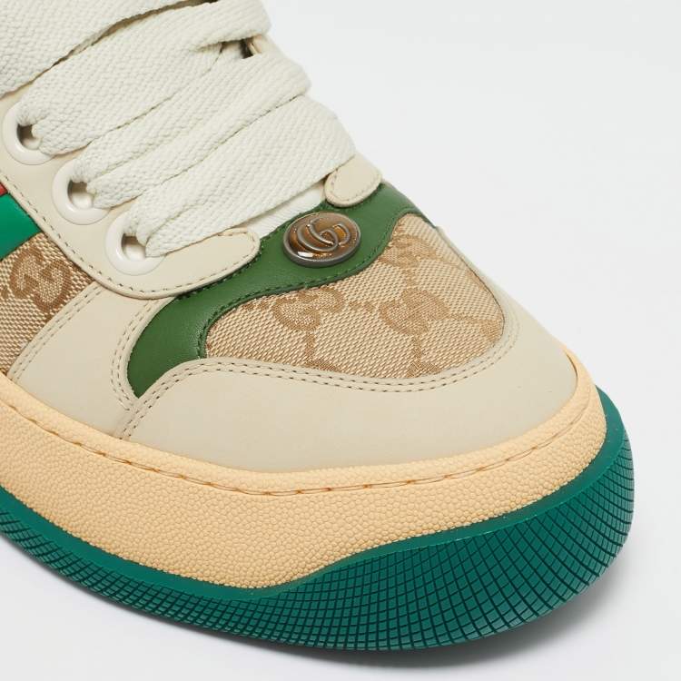Pre Owned Gucci Multicolor Leather and GG Canvas Screener Sneakers Size 39