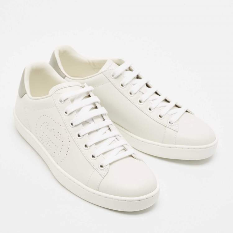 Pre Owned Gucci White Perforated Interlocking G Leather Ace Sneakers Size 37