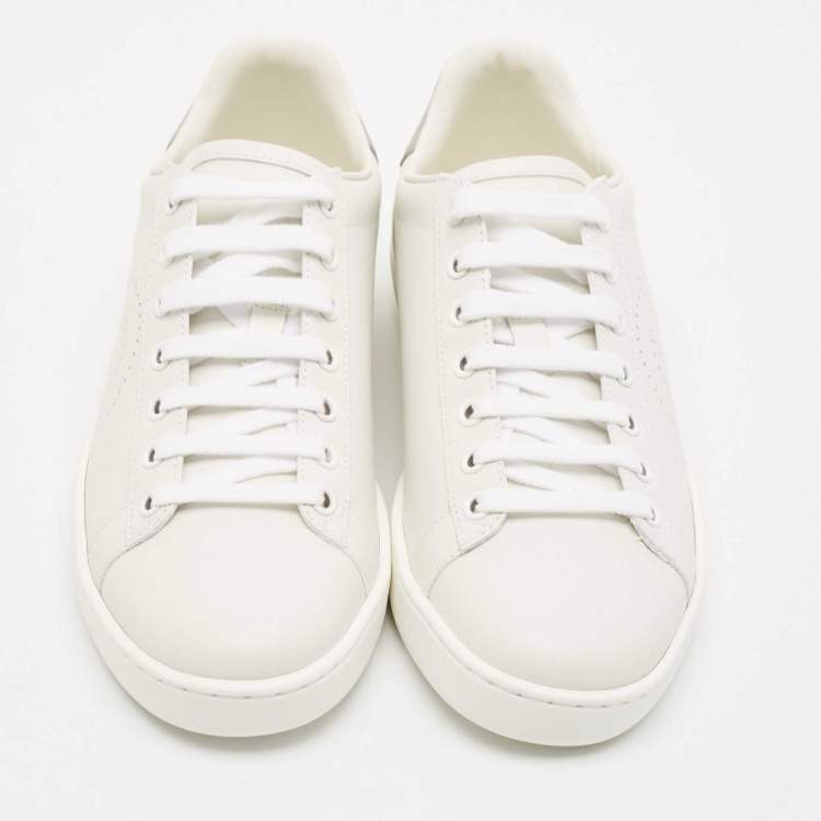 Pre Owned Gucci White Perforated Interlocking G Leather Ace Sneakers Size 37