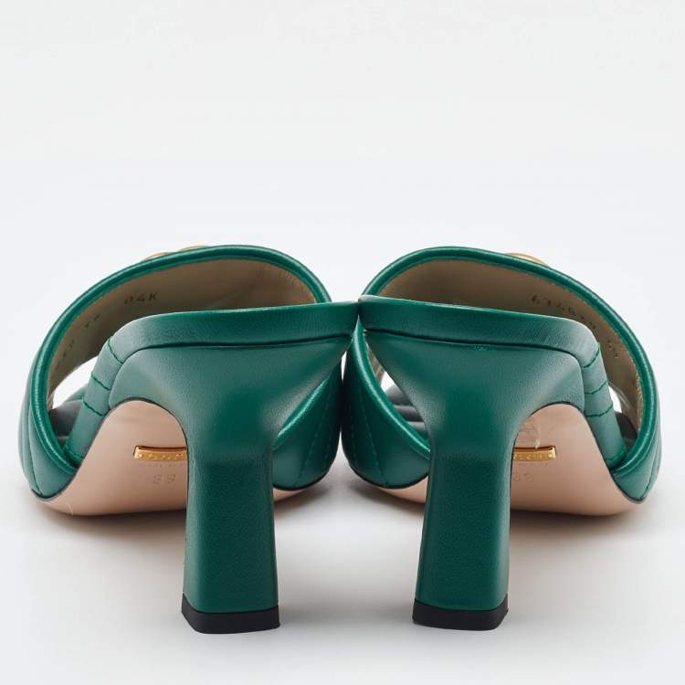 Pre Owned Gucci Green Matelasse Leather GG Marmont Slide Sandals Size 39