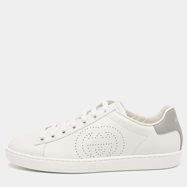 Pre Owned Gucci White Perforated Interlocking G Leather Ace Sneakers Size 38