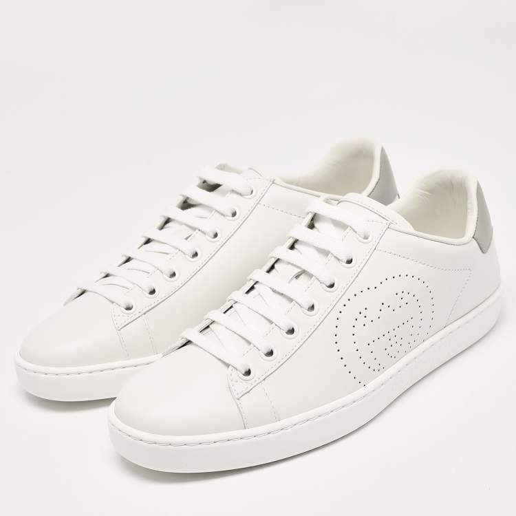 Pre Owned Gucci White Perforated Interlocking G Leather Ace Sneakers Size 38