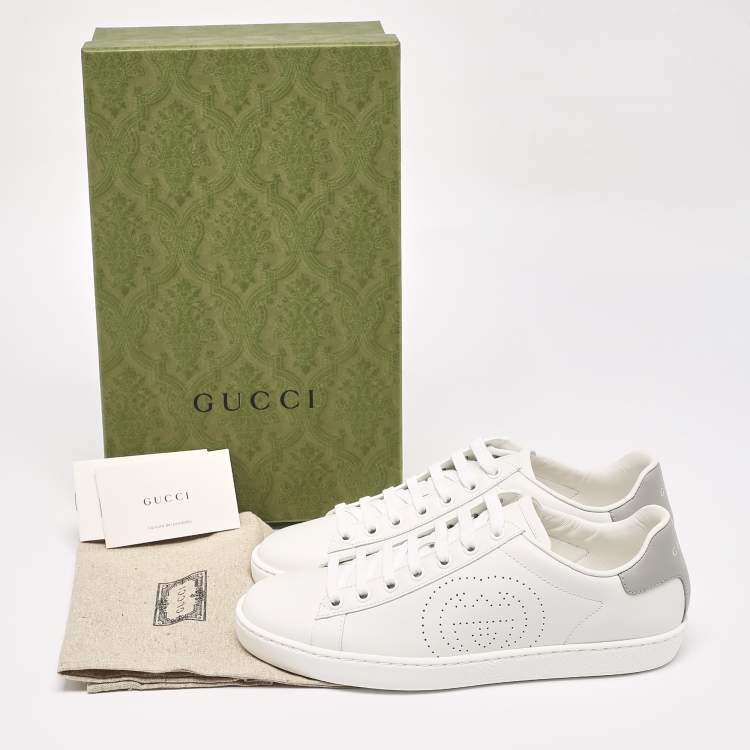Pre Owned Gucci White Perforated Interlocking G Leather Ace Sneakers Size 38