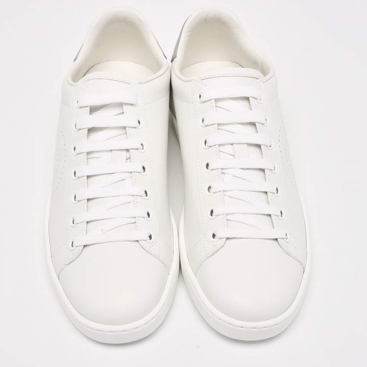 Pre Owned Gucci White Perforated Interlocking G Leather Ace Sneakers Size 38