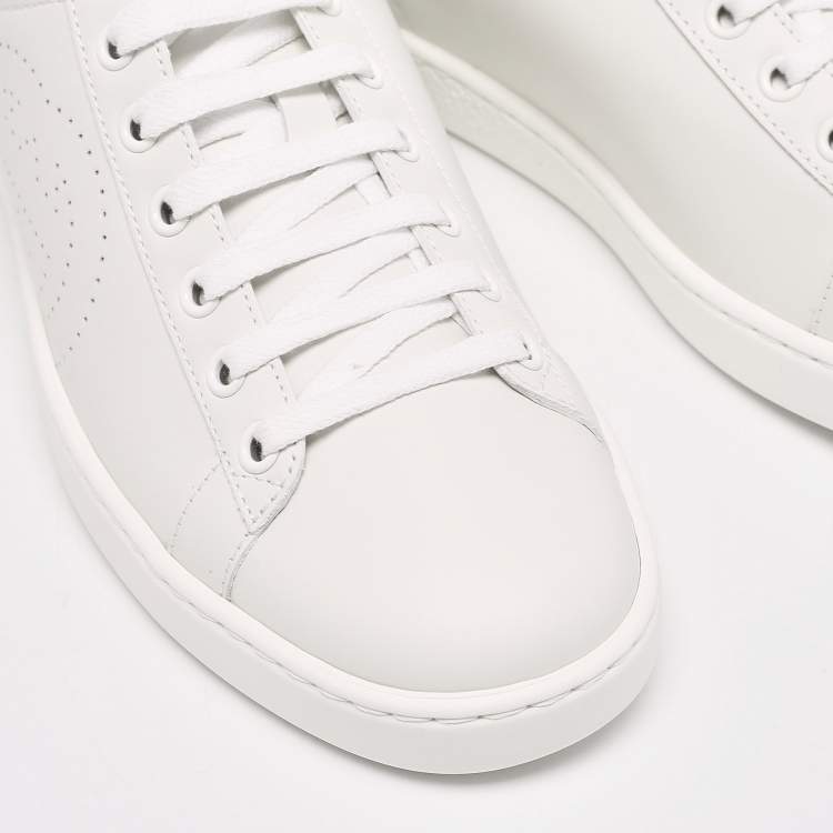 Pre Owned Gucci White Perforated Interlocking G Leather Ace Sneakers Size 38