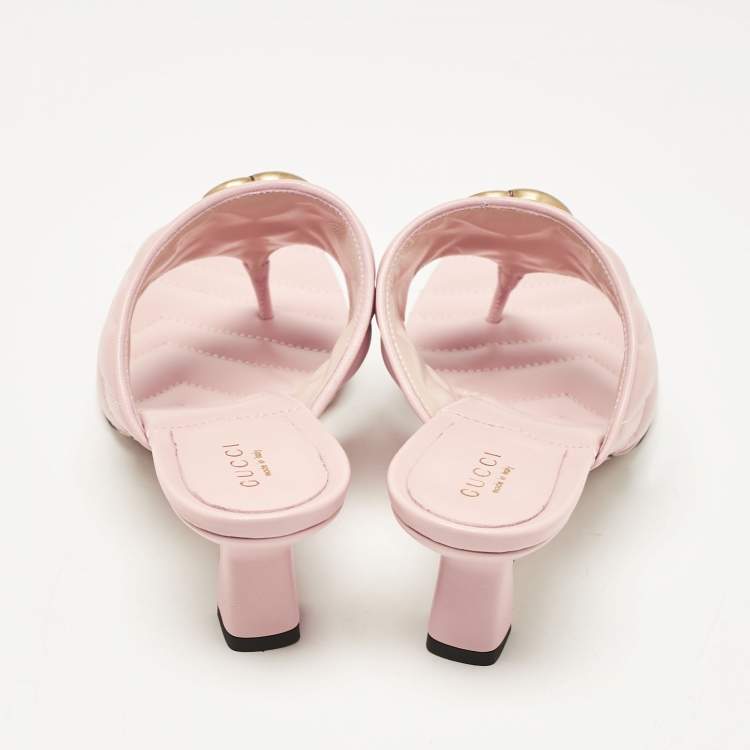 Pre Owned Gucci Pink Matelassé Leather GG Marmont Thong Sandals Size 37