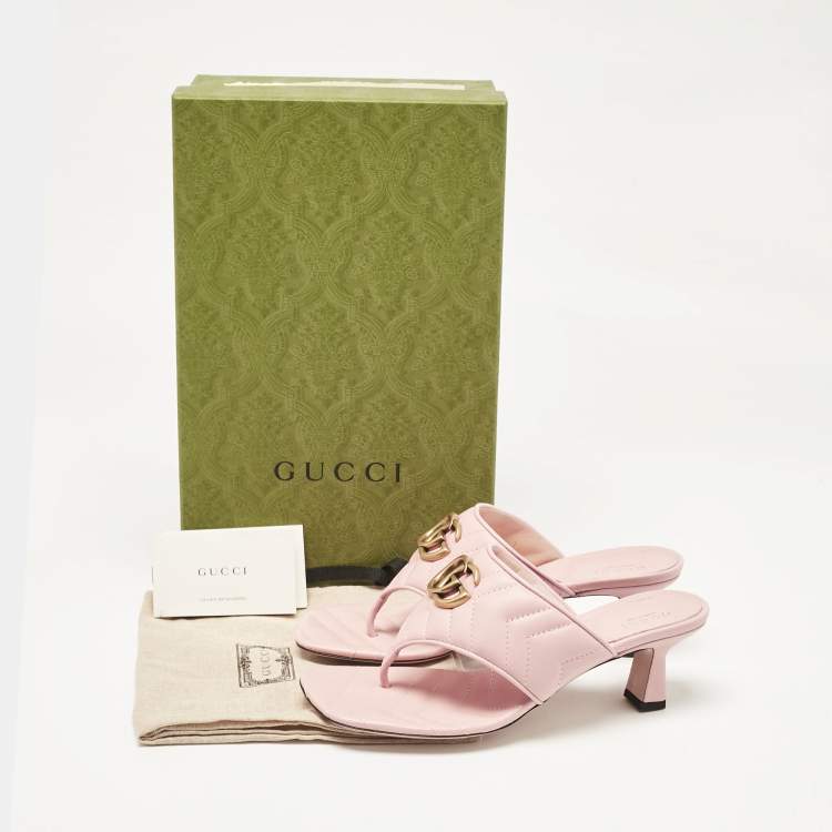 Pre Owned Gucci Pink Matelassé Leather GG Marmont Thong Sandals Size 37