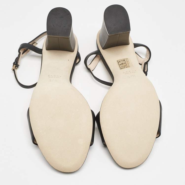 مملوكة مسبقًا Gucci Black Leather Horsebit  Open Toe  Ankle Strap Sandals Size 37.5