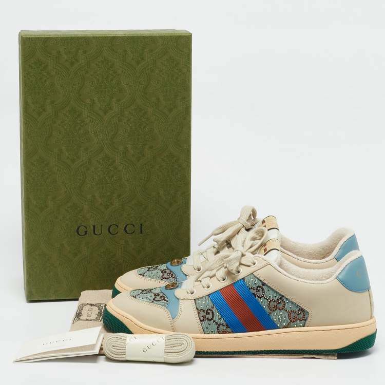 Pre Owned Gucci Multicolor Nubuck Leather and Crystal GG Canvas Screener Sneakers Size 41