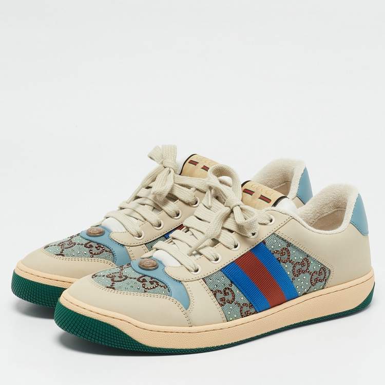 Pre Owned Gucci Multicolor Nubuck Leather and Crystal GG Canvas Screener Sneakers Size 41