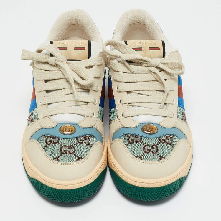 Pre Owned Gucci Multicolor Nubuck Leather and Crystal GG Canvas Screener Sneakers Size 41