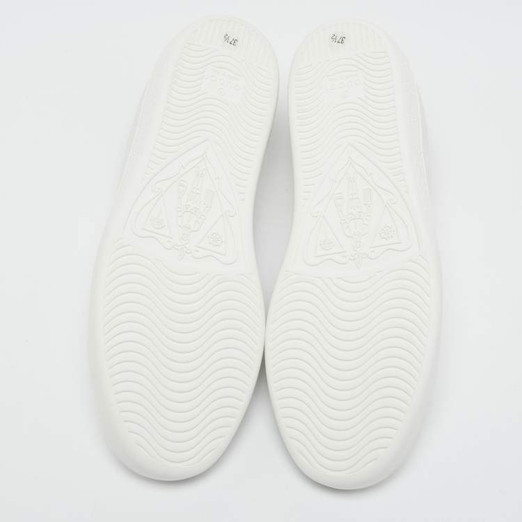 Pre Owned Gucci White Perforated Interlocking G Leather Ace Sneakers Size 37.5