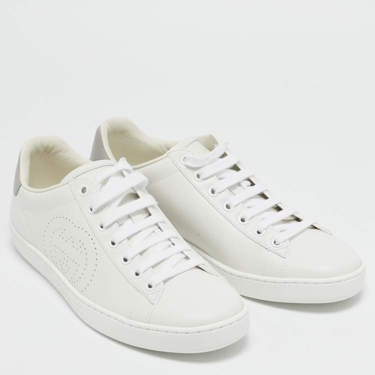 Pre Owned Gucci White Perforated Interlocking G Leather Ace Sneakers Size 37.5