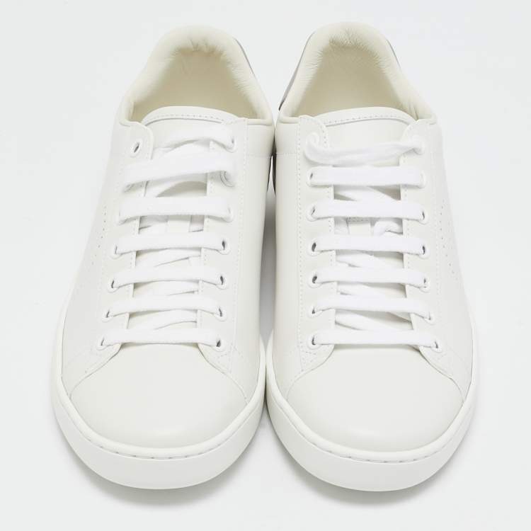 Pre Owned Gucci White Perforated Interlocking G Leather Ace Sneakers Size 37.5