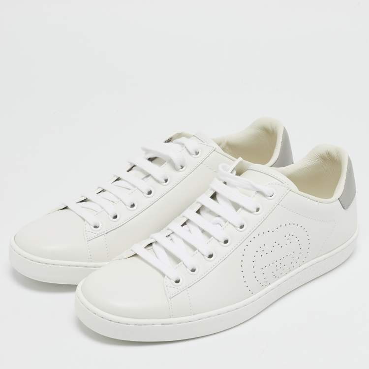 Pre Owned Gucci White Perforated Interlocking G Leather Ace Sneakers Size 37.5