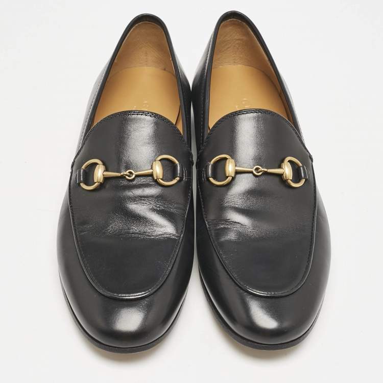 Pre Owned Gucci Black Leather Jordaan Slip On Loafers Size 36