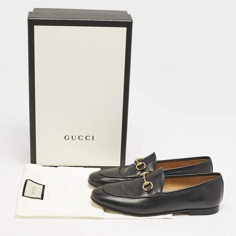 Pre Owned Gucci Black Leather Jordaan Slip On Loafers Size 36