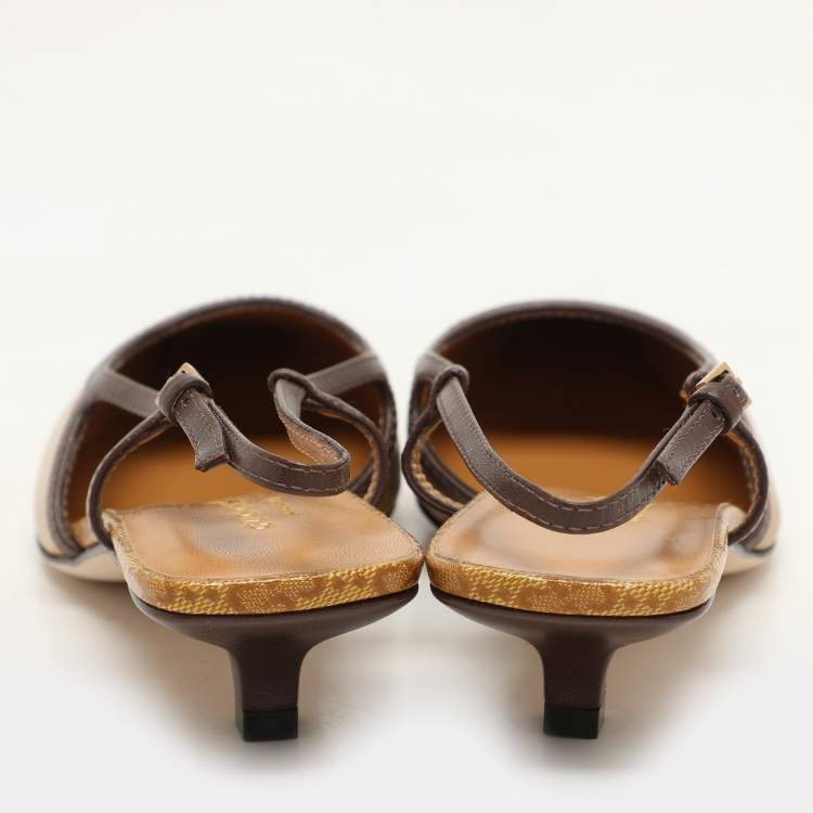 Pre Owned Gucci x Adidas Marigold/Brown Coated Canvas and Leather Slingback Sandals Size 36