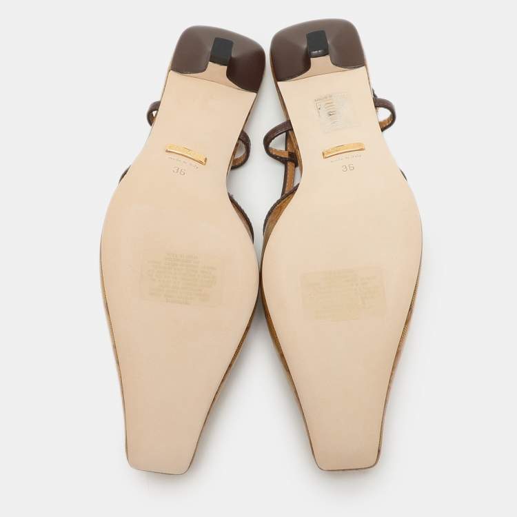 Pre Owned Gucci x Adidas Marigold/Brown Coated Canvas and Leather Slingback Sandals Size 36