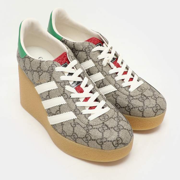 Pre Owned Gucci x Adidas Multicolor Coated Canvas GG Canvas Wedge Sneakers Size 41