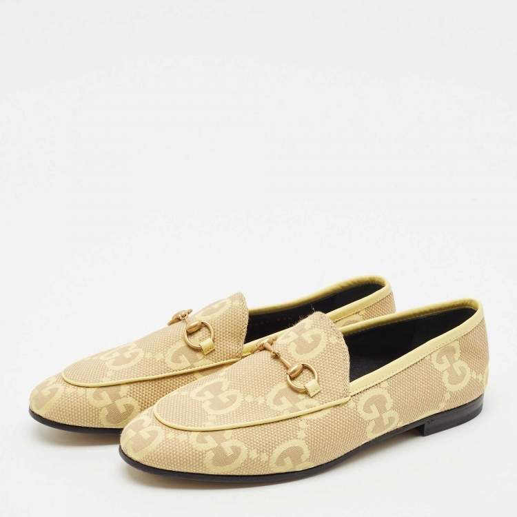 Pre Owned Gucci Green Jacquard and Velvet Jordaan Smoking Slippers Size 37.5