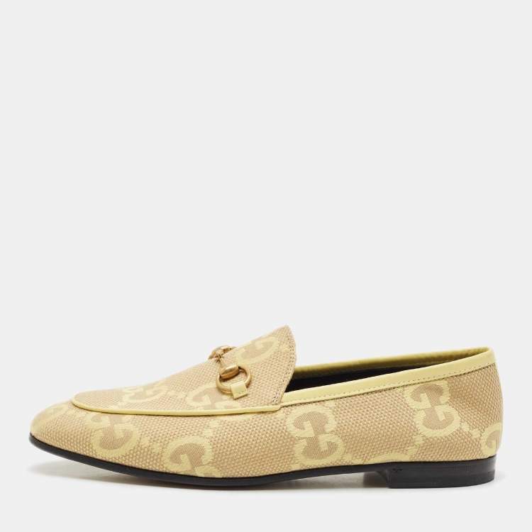 Pre Owned Gucci Green Jacquard and Velvet Jordaan Smoking Slippers Size 37.5