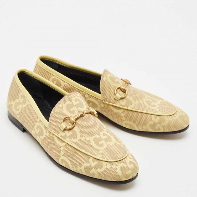Pre Owned Gucci Green Jacquard and Velvet Jordaan Smoking Slippers Size 37.5