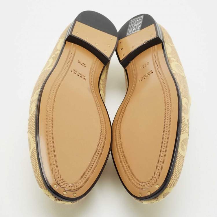 Pre Owned Gucci Green Jacquard and Velvet Jordaan Smoking Slippers Size 37.5