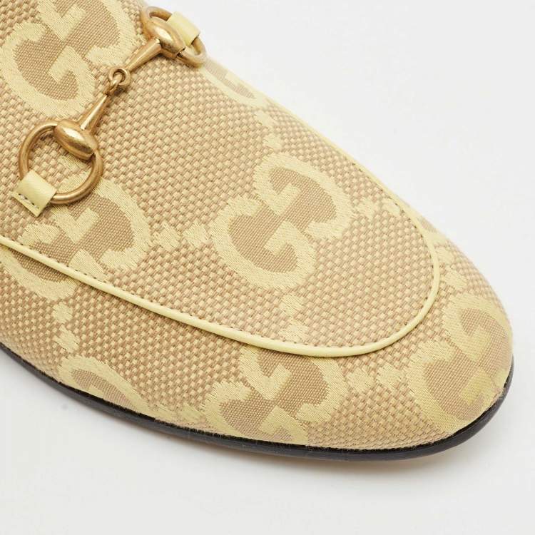 Pre Owned Gucci Green Jacquard and Velvet Jordaan Smoking Slippers Size 37.5