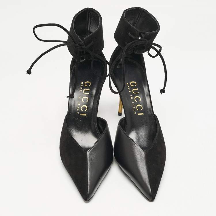 Pre Owned Gucci Black Leather and Suede Mary Jane Pumps Size 39