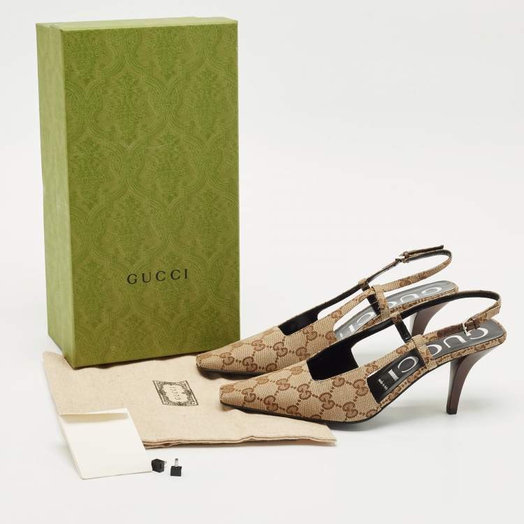 مملوكة مسبقًا Gucci Beige GG Canvas Slingback Pumps Size 38