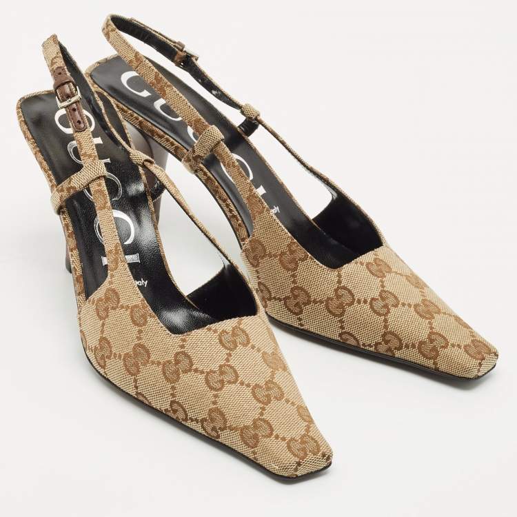 مملوكة مسبقًا Gucci Beige GG Canvas Slingback Pumps Size 38