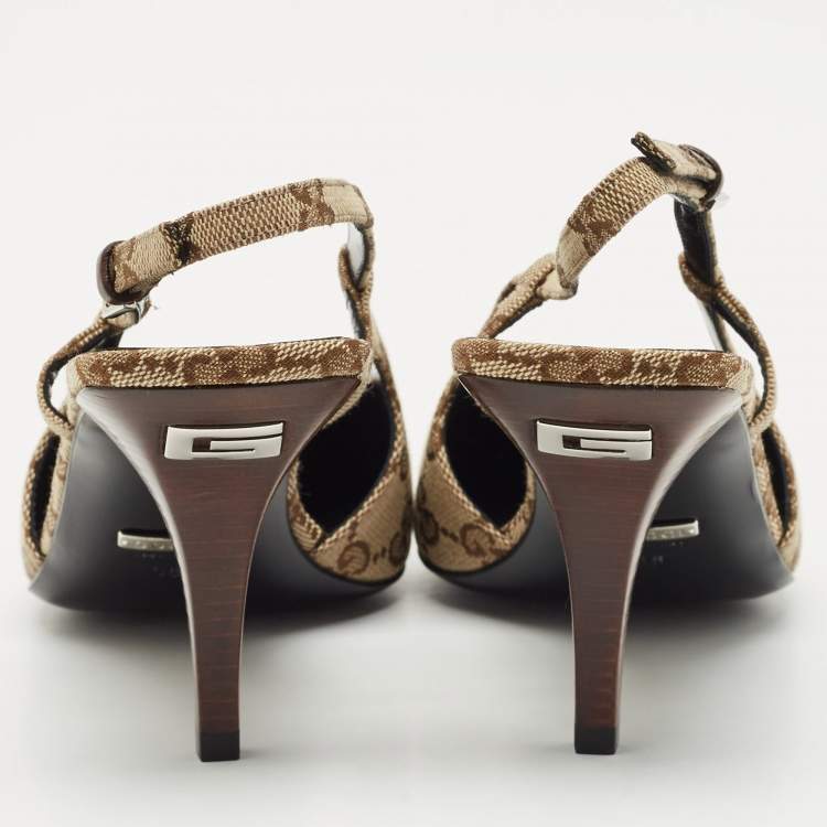مملوكة مسبقًا Gucci Beige GG Canvas Slingback Pumps Size 38